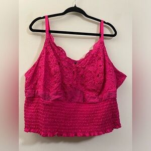 Torrid Lace Smocked Crop Top in Hot Magenta - 4X‎